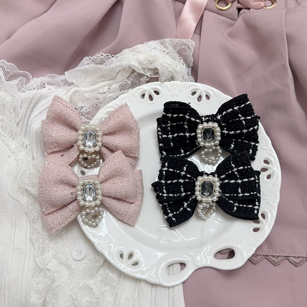 Japanese Lifestyle Goods - 和菓子ロリータ ヘアアクセサリー レディース バドシリーズ 量産弓 ラインストーン