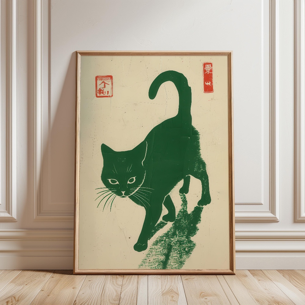 黒猫がラーメンを食べる雨の庭日本の風景猫キャンバス印刷ポスタ - Japanese Eating Lifestyle のレビューと価格